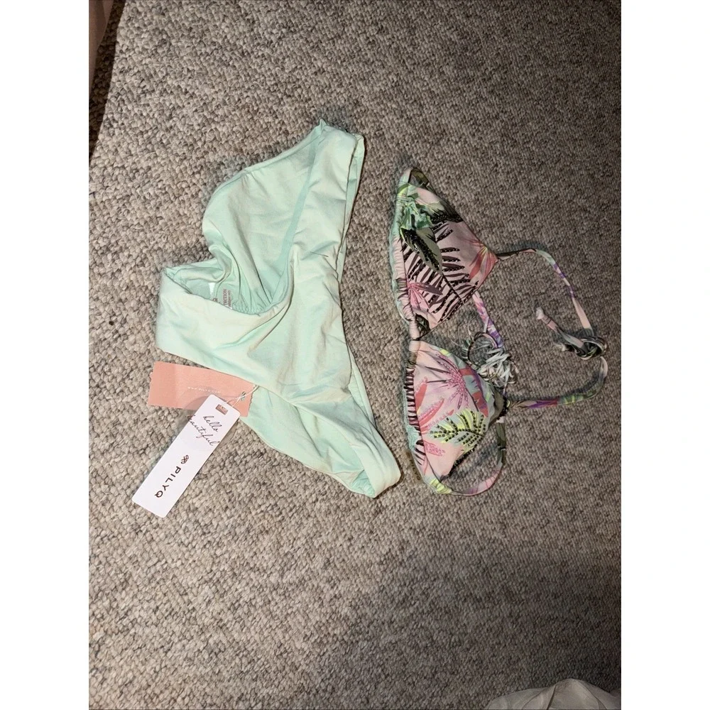 PilyQ AZURE Basic Ruched Hipster Bikini Swim Set Small